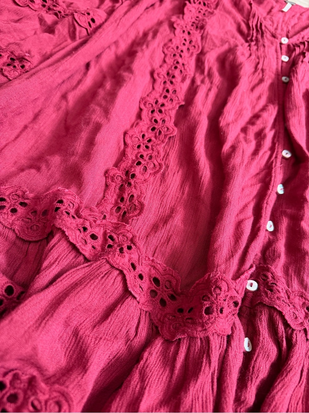 Free People Snow Angel Ruffle Eyelet V-Neck Bohemian Mini Dress SZ S - Picture 3 of 9
